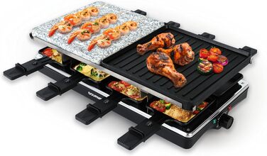 GOURMETmaxx Raclette з Фондю 2-в-1 | Набір для 8 осіб – ідеальний для вечірок | Ракле-фондю комбінація з 8 сковородами, лопатками та виделкою