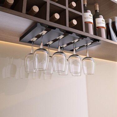 Тримач для келихів SIMVE під шафу, 41.9 см, нержавіюча сталь, для винних келихів, настінний, органайзер, чорний, 4 ряди