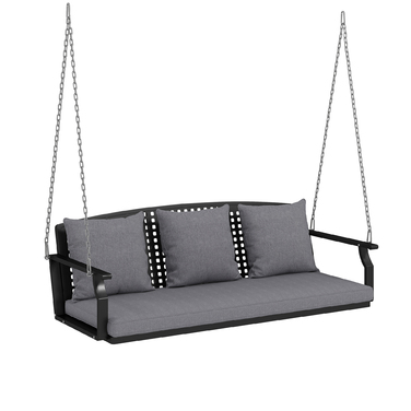 Гойдалка для веранди на 3 особи, садова гойдалка-лавка з 3 спинками, сидінням, кріпленням для підвішування, сірого кольору