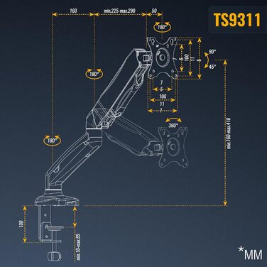 Кріплення для монітора RICOO TS2011: тримач для екрану 17-27 дюймів, VESA 75/100, для комп'ютера, настільний тримач