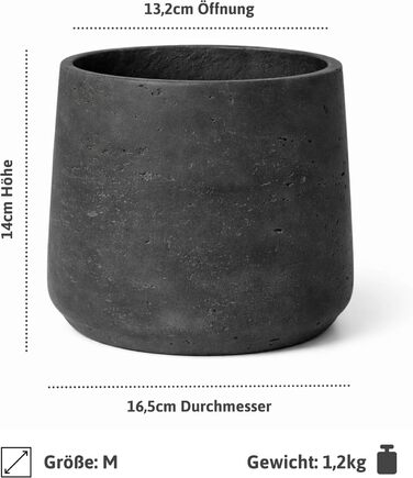Вазон Patt Pflanzgefäß Grau L: сірий, бетонна текстура, для дому та саду, морозостійкий, UV-стійкий, водонепроникний (16.5x13.2x14 см)