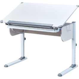 Регульований по висоті стіл з відкидною полицею, з білого металу, 110x68x55-78 см Single