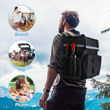 Термосумка-рюкзак MATEPROX 40L чорного кольору: ізольована, водонепроникна, з відкривачем для пляшок, для пікніка, кемпінгу, BBQ та походів