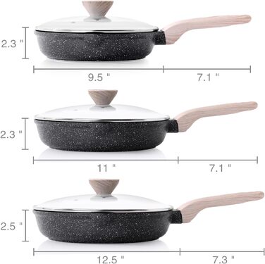 Набір сковорідок Kordisen з антипригарним покриттям з кераміки (20/24/28 см), 3 шт. – здорове та безпечне посуд для приготування їжі. Підходить для індукційних плит, без PFAS та PFOA.