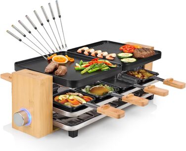 Бамбуковий настільний гриль RACLETTE PURE з полицею, 8 персон, 1300 Вт