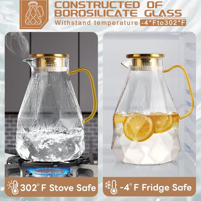 Скляна карафа Yirilan 2.2 л з кришкою, 74 унції, для води, склянка, глечик для води