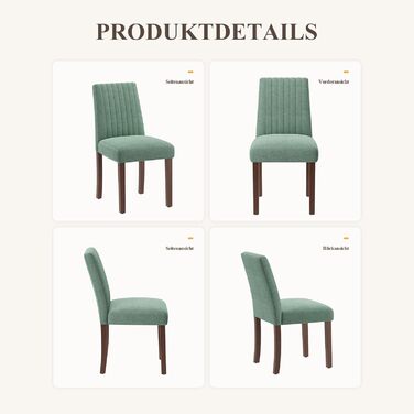 COLAMY Комплект обідніх стільців для кухні та їдальні (6 шт), зелені, з м'яким сидінням та спинкою, дерев'яні ніжки