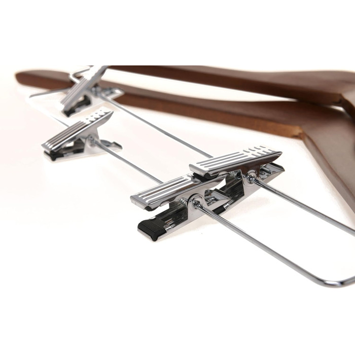 Дерев'яні вішалки для одягу з кліпсами (20 шт.), масивне дерево, вішалка для штанів, регульовані металеві кліпси, поворотний гачок, для пальто, сорочок, костюмів (Волоський горіх - Хромований гачок)