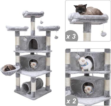 См, Стайня Cat Tree з 3 платформами, EMPJ030G (світло-сірий), 164