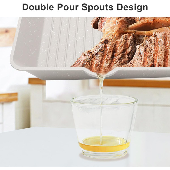 Сковорода-гриль AIKENBBKK 24x24 см з знімним ручками, антипригарне покриття, для стейків, сумісна з духовкою та посудомийною машиною (білий)