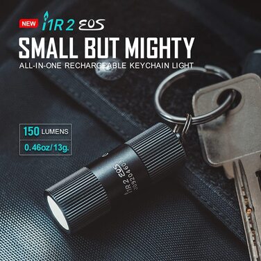Брелок OLIGHT I1R II міні - Світлодіодний ліхтарик 150 люмен, для брелока акумуляторний маленький ліхтарик EOS, водонепроникний IPX8 для кемпінгу на відкритому повітрі, пішого туризму, з USB-кабелем (чорний)