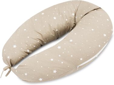 Подушка для сну на бік для малюків Totsy Baby, 190 см, з мусліновою наволочкою, Oeko-Tex (Бежева з білими зірками)