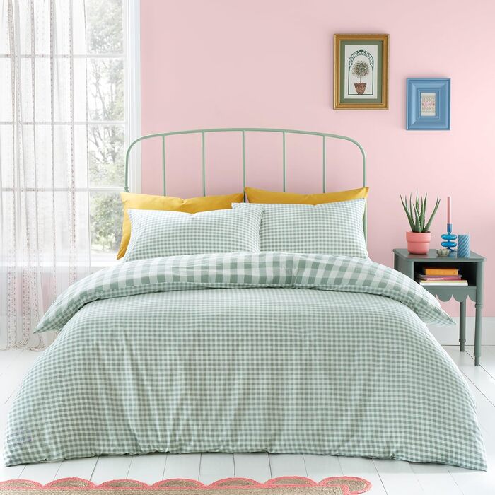 Комплект постільної білизни Catherine Lansfield Seersucker King Size Gingham Check Green (Стандарт Великобританії)