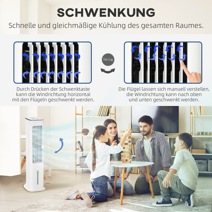 Повітряний охолоджувач 2-в-1 з водяним охолодженням, 5л резервуар для води, таймер на 12 годин, для приміщення до 20 м²