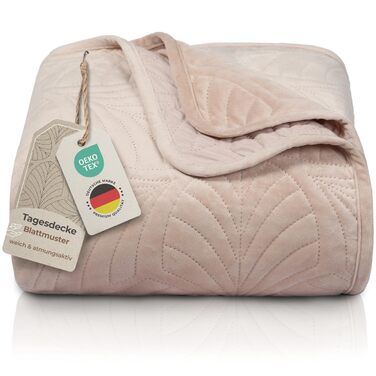 Преміум ковдра-плед Gräfenstayn 170x210 см з листяним дизайном – велюрова, м'яка, не мнеться, легка у догляді – для ліжка та дивана (бежевий)