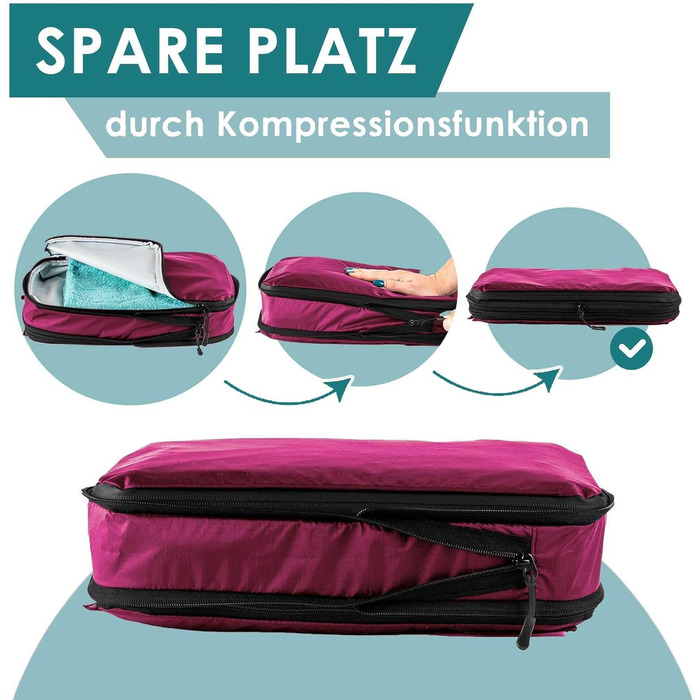 Набір компресійних органайзерів для одягу в подорож Packing Cubes, 8 предметів, малиновий — легкі сумки-пакувальники для валізи та рюкзака