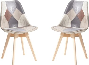 Обідні стільці скандинавського стилю, ретро-дизайн, м'які, для кухні та офісу, з масивними буковими ніжками (набір 2 шт., сіро-пудровий)
