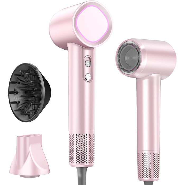 Професійний іонний фен для волосся з дифузором, безщітковий мотор 160 000 об/хв, швидке сушіння, сірий колір