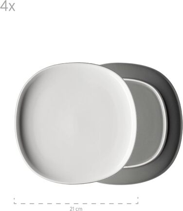 Набір посуду на 4 персони, кутові форми, 16 предметів, кераміка, біло-сірий (60 символів)