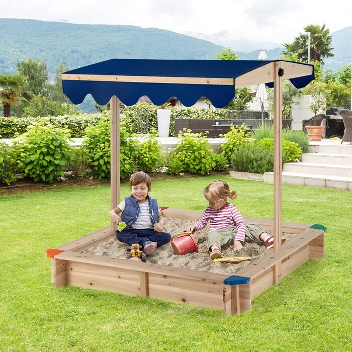 Дерев'яна пісочниця DREAMADE 121x121x120 см з регульованим дахом, для дитячого майданчика в саду, вдома, на пляжі