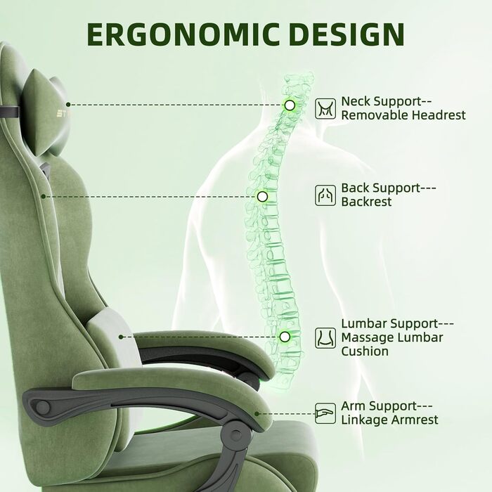 Ігровий крісло Ferghana Ergonomisch: комфорт та підтримка для геймерів, зелений колір