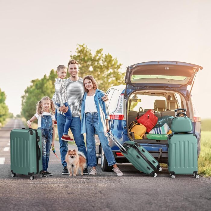 Набір валіз LEADZM 4 шт. з жорстким корпусом, ABS, з колесами, великі, для подорожей, з косметичкою (Турквіс, смужки)