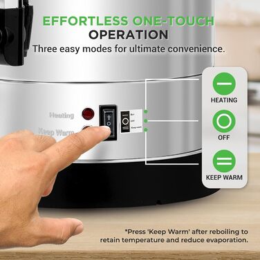 NutriChef Електричний автоклав та дозатор гарячої води 13л – нержавіюча сталь, безпечний кришка, краник без підтікання | Функція підігріву для глінтвейну, чаю, кави | Для комерційного та приватного використання | 1100W, компактний пристрій 13 літрів