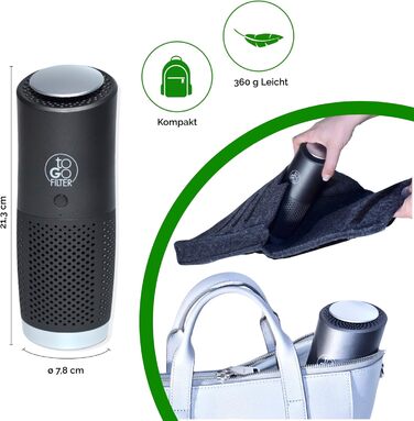 Портативний очисник повітря toGo Filter з акумулятором, компактний, для подорожей, авто, офісу. HEPA 13 фільтр, активне вугілля, для алергіків та астматиків, 15㎡