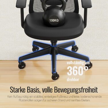 Яаса Крісло Plus: Ергономічне офісне крісло з підголівником, 2D-підтримкою попереку та 4D-підлокітниками. Тест-переможець 2026. Для дому та офісу, універсальні колеса (до 150 кг), чорний колір