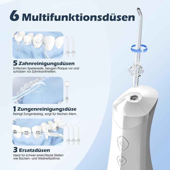 Іригатор для порожнини рота Munddusche - Тест-переможець 2024, професійний, з технологією мікробульбашок, регулювання тиску води, для чищення зубів та брекетів, білий
