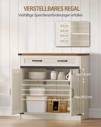 Кухонна шафка Hzuaneri з шухлядою, шафа для зберігання з 2 дверцятами, регульовані полиці, стиль кантрі, для кухні/вітальні, вінтажний коричнево-білий SC94814X (40x80x80 см)