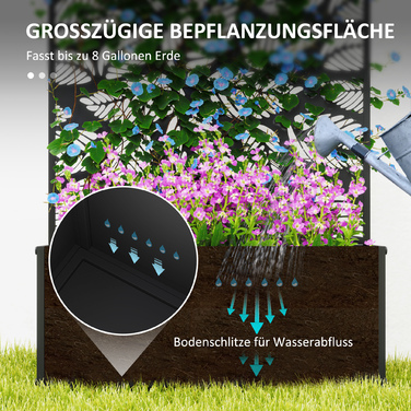 Підвищене грядка з захисним екраном, шпалерною решіткою, метал, чорний