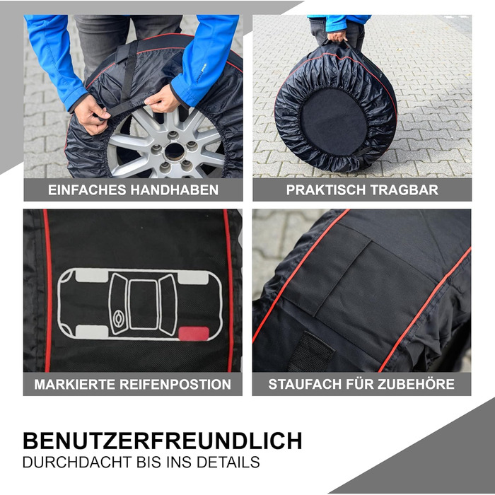 Сумки для зберігання шин Nordstern XXL (набір з 4 шт., з захисними подушками) преміум-якість, для шин та коліс до 23 дюймів