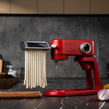 Кухонна машина 5л для тіста: планетарний міксер для хліба, піци з таймером, 8 режимів, чаша з нержавіючої сталі, гачки, вінчики та гнучкий міксер (червоний)