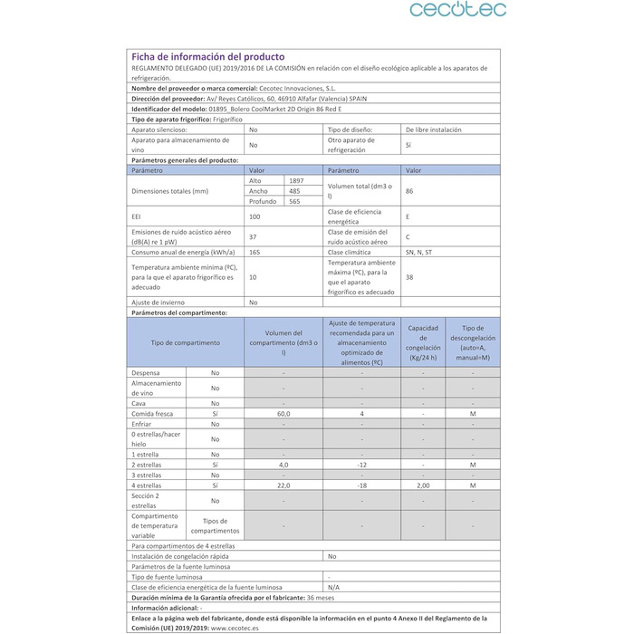 Холодильник Cecotec Bolero CoolMarket 2D Origin 86L - Retro, 89.3 x 48.7 см, 86 л, Клас E, з Ice Box, внутрішнім освітленням та хромованим ручками