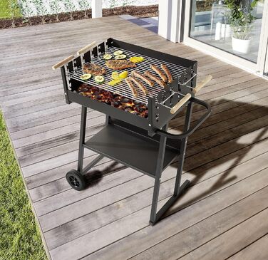 Мангал Tarrington House Brigida з чавунною решіткою, сталь, 2 регульовані решітки, на колесах, чорний