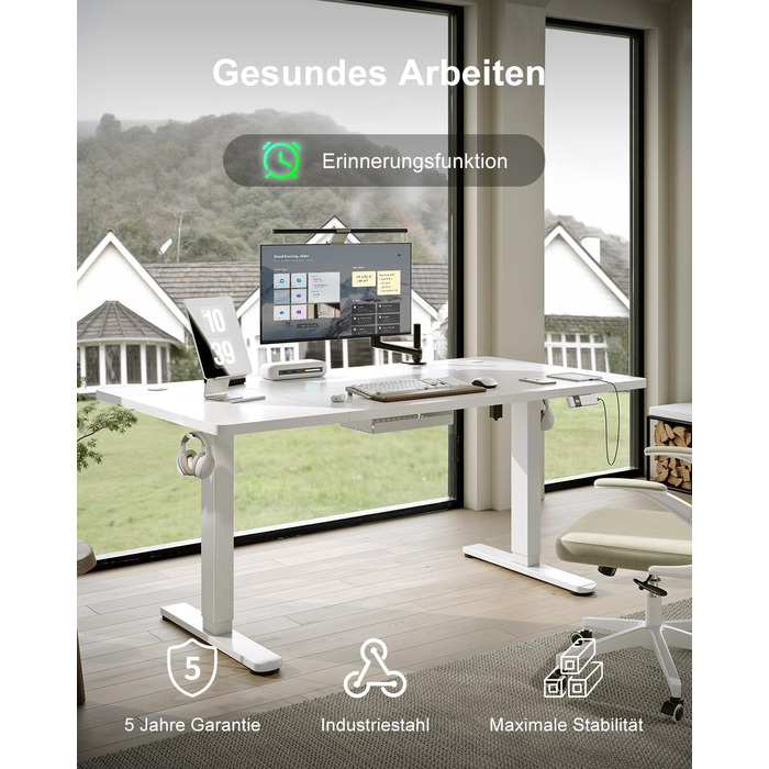 Електричний стіл Devoko з регулюванням висоти 200x80 см, білий, з USB-C зарядкою та органайзером для кабелів