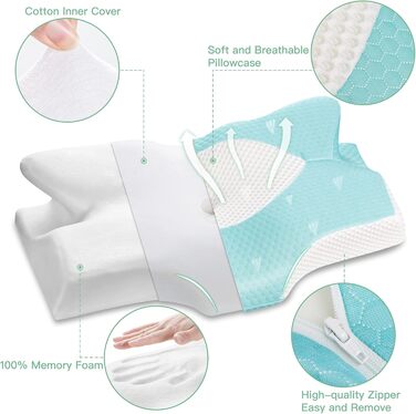 Ортопедична подушка Elviros з memory foam для тих, хто спить на боці, з підтримкою шиї, проти болю в шиї та плечах, 64 x 12,5/10,5 x 38 см