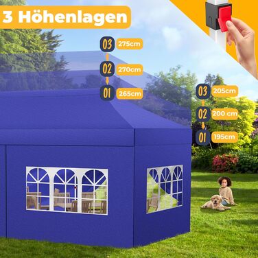 Павільйон KESSER® 6x3м з 6 знімними стінками, для саду, регульована висота, водовідштовхувальний, з сумкою, колісними анкерами, UV-захист 50+, для вечірок (Темно-синій)