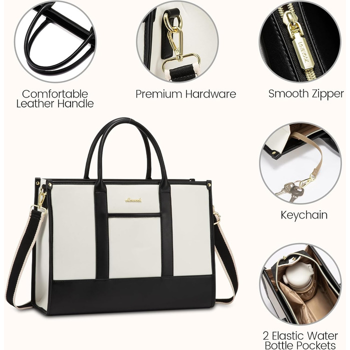 Сумка для ноутбука LOVEVOOK, 17 дюймів, чорно-бежева: водонепроникна, для роботи, навчання, офісу, універсітету, з відділенням для ноутбука