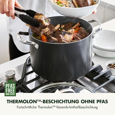 GreenPan Valencia Pro сковорода з нержавіючої сталі з антипригарним покриттям Hartelox, 28 см, 4,2 л, з кришкою, без PFAS, для індукційних плит, можна мити в посудомийній машині, можна використовувати в духовці, сірий колір (24 см/7,6 л каструля)