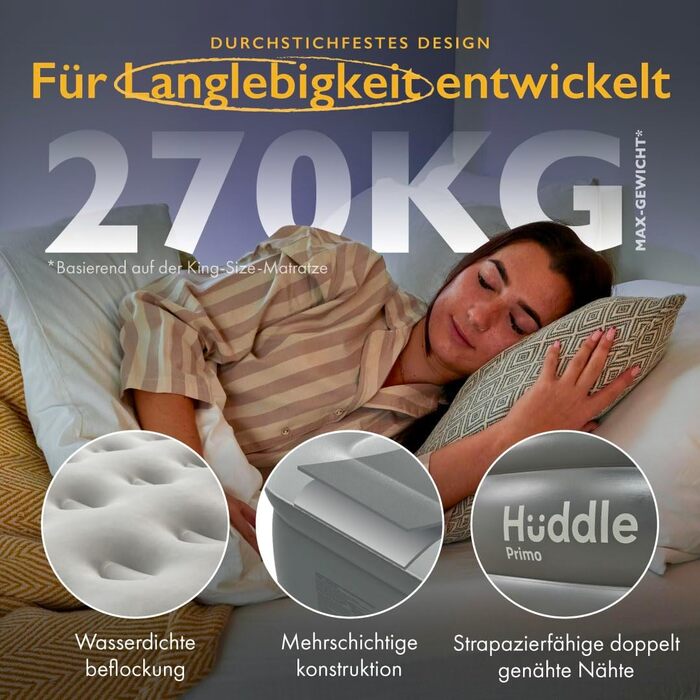 Надувне ліжко Huddle Lite з вбудованим насосом – комфортна матрац для кемпінгу, гостей та запасних кімнат (одинарне, двоспальне, king size)