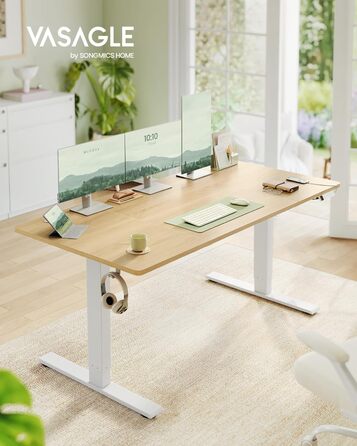 Стол для роботи VASAGLE з регулюванням висоти, USB-C, підставка для розеток, стоячий стіл, нагадування про перерви, 3 пам'яті, 160x80 см, золотий дуб