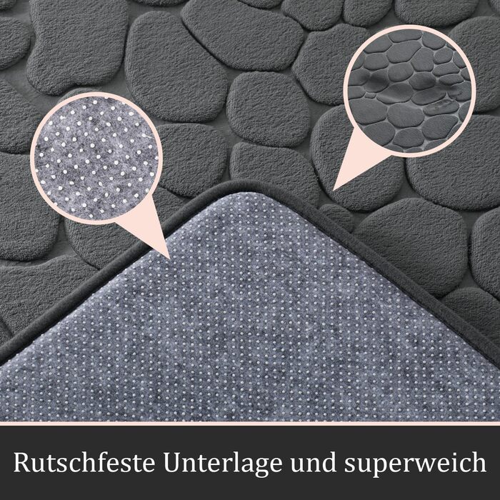 Набір Chakme з 2 килимків для ванної кімнати, піна з ефектом пам'яті, не ковзає, можна прати, темно-сірий