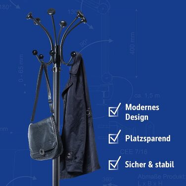 Настінна вішалка для одягу MAUL Nebula з 20 гачками та тримачем для парасольки, срібно-чорна