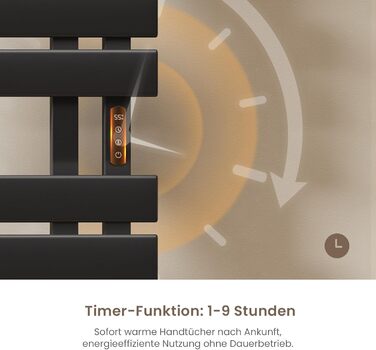 Електричний рушникосушар EMKE з Wi-Fi, 1000 x 500 мм, 320W (правий), чорний. Сумісний з Alexa та Google Home