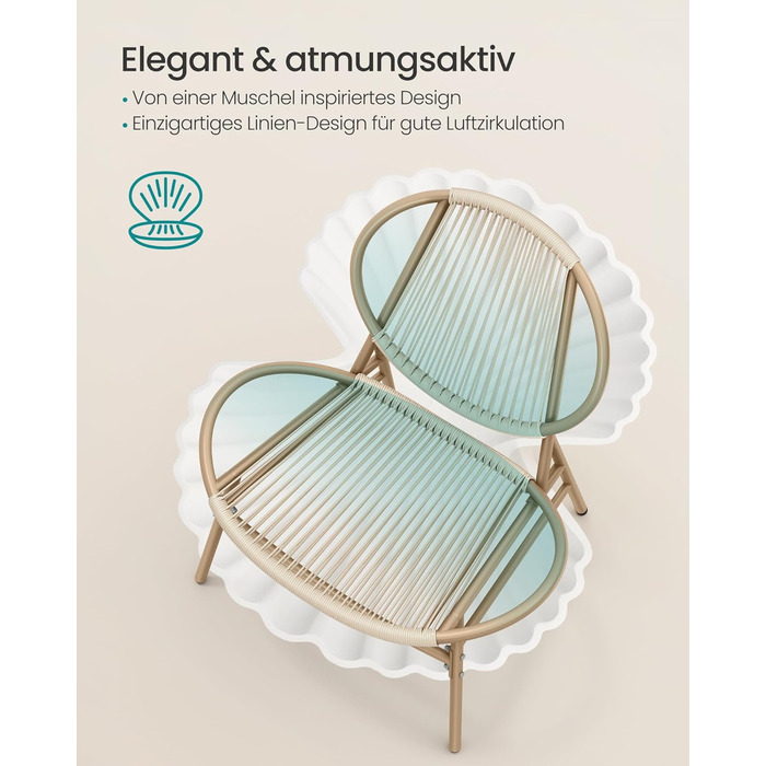 Набір садових меблів SONGMICS з поліротану для балкона та тераси (3 предмети): стіл та 2 крісла, колір – верблюжий