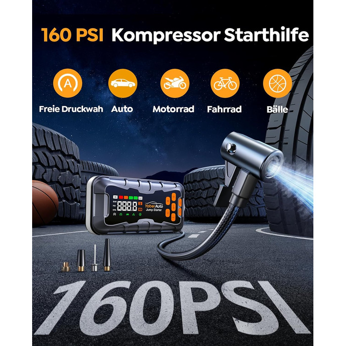 Powerbank 16 в 1 з компресором 160PSI, 27000mAh для авто: старт, світло, інструменти