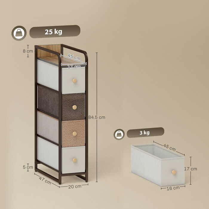 Комод з 4 висувними ящиками з фетру, органайзер з металевим каркасом, 20 x 47 x 84,5 см, різнокольоровий