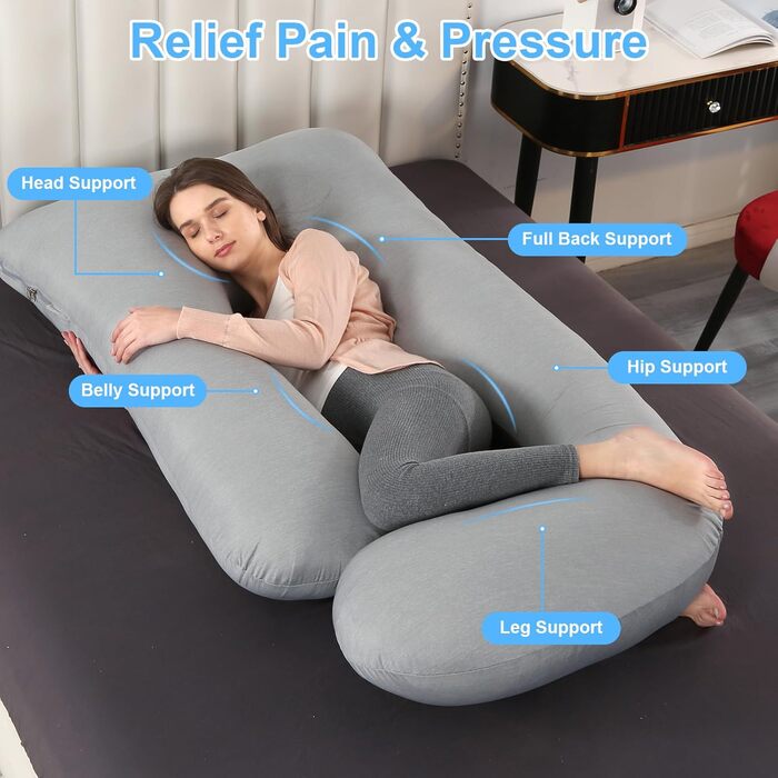 Подушка для вагітних GKXLH - J-подібна подушка для підтримки спини, живота та стегон. Знімна, дихаюча, колір: сірий